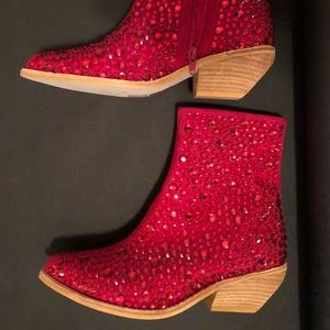 Jeffrey Campbell Red Rhinestone Boots 7 Sparkle